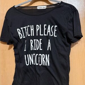 Black Short Sleeve Tee with Unicorn Text